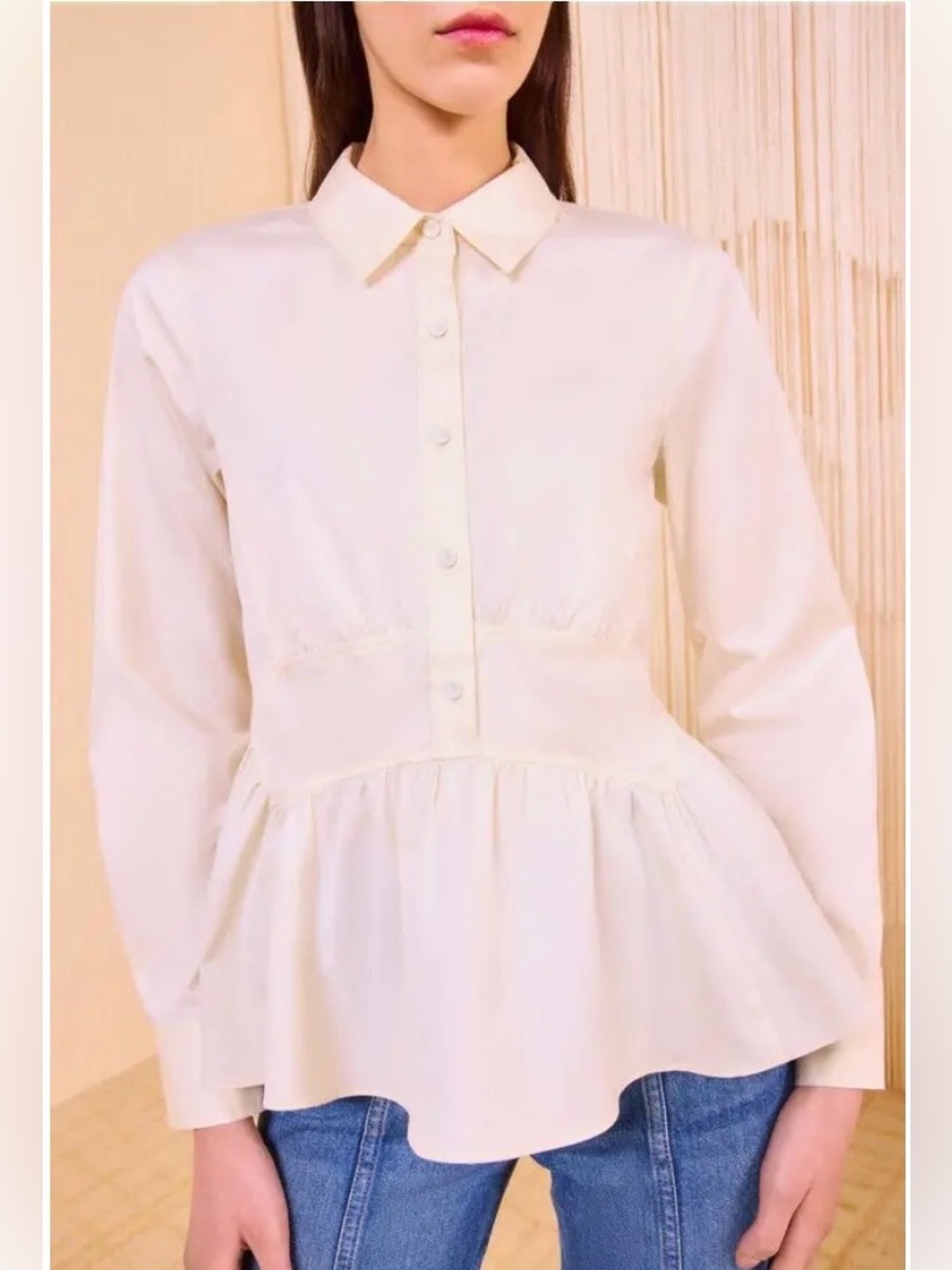 NWOT Ulla Johnson Juna Buttoned Up Peplum Blouse Pearl Ivory Cream Cotton US12